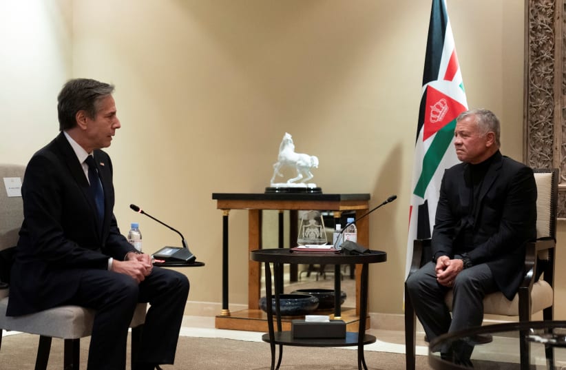 Secretary of State Antony Blinken meeting with Jordan's King Abdullah II in Amman (photo credit: REUTERS)