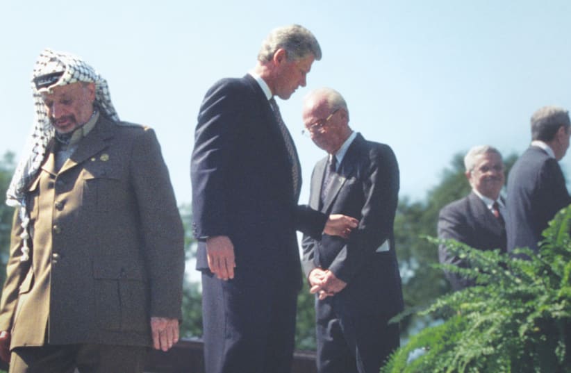 YASSER ARAFAT, Bill Clinton and Yitzhak Rabin are focused on in ‘The Human Factor.’ (photo credit: WILLIAM J. CLINTON PRESIDENTIAL LIBRARY/COURTESY OF HOT 8)