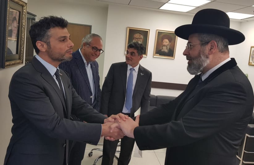 UAE Ambassador pays a visit to Israel's Chief Ashkenazi Rabbi of Israel (photo credit: PR)