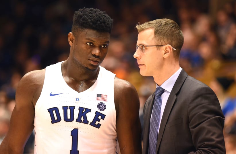 JON SCHEYER (right) graduated from Duke as a player in 2010 and has been an assistant coach with the Blue Devils since 2014. (photo credit: ROB KINNAN/USA TODAY SPORTS)