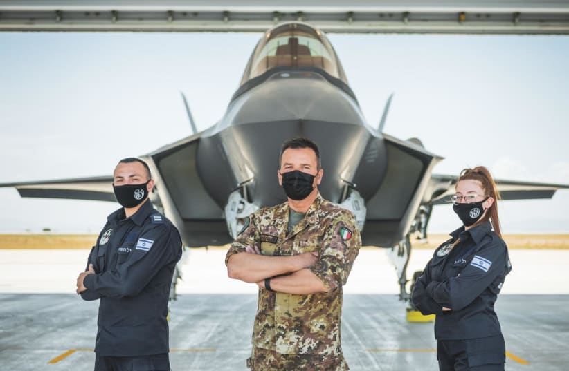 IDF F-35s deployed for large-scale drill in Italy, June, 2021 (photo credit: IDF SPOKESPERSON'S UNIT)
