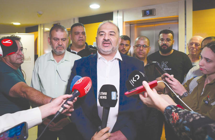 RA’AM PARTY head Mansour Abbas speaks after signing the coalition agreement in Ramat Gan last week. (photo credit: AVSHALOM SASSONI/FLASH90)