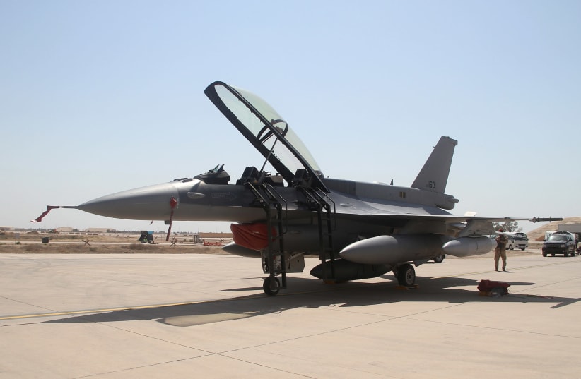 US F-16 fighter jet arrives at a military base in Balad, north of Baghdad July 13, 2015.  (photo credit: REUTERS/STRINGER)