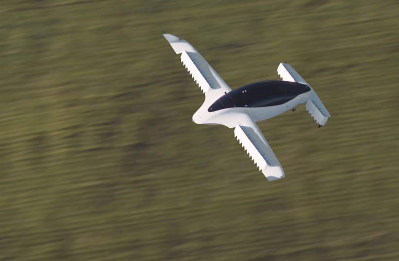 A handout picture from Munich flying taxi startup Lilium shows its five-seater prototype (photo credit: REUTERS)