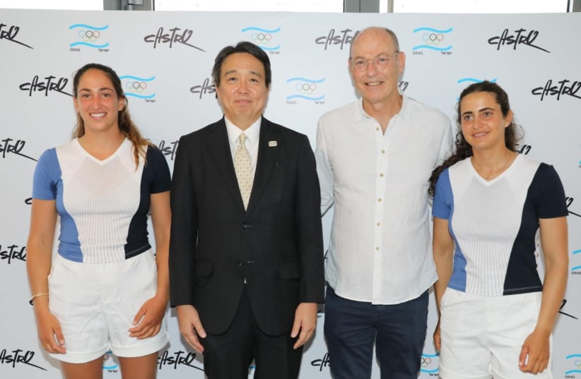 JAPANESE AMBASSADOR Koichi Mizushima with Castro chairman Gabi Rotter at the launch of the uniforms of the Israel Olympic team for the upcoming Tokyo Games. (photo credit: RAFI DELOUYA)