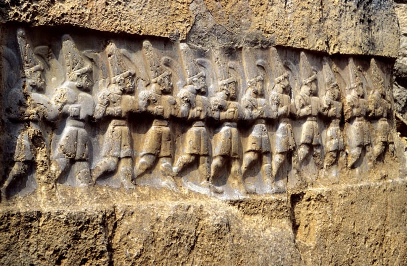 Relief with the twelve gods of the underworld at Yazılıkaya Rock Temple (photo credit: KLAUS-PETER SIMON/WIKIMEDIA COMMONS)