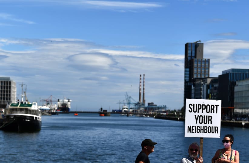 A PORT in Dublin earlier in June – where many of the book’s main events take place.  (photo credit: CLODAGH KILCOYNE/REUTERS)