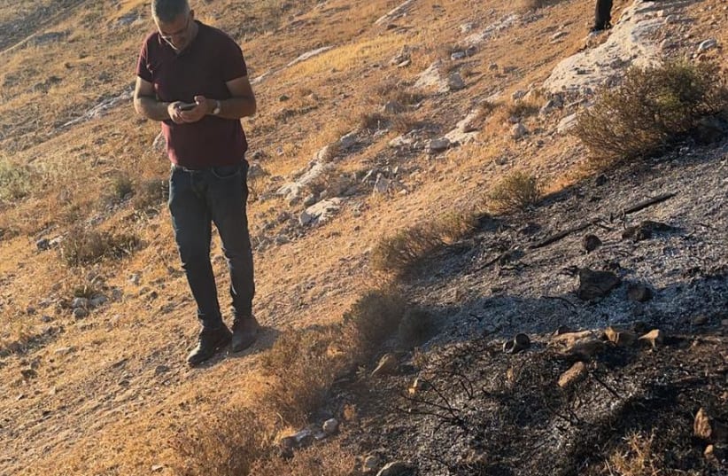 Site where B'Tselem activists burned Israeli territory near Kiryat Arba (photo credit: IM TIRTZU)