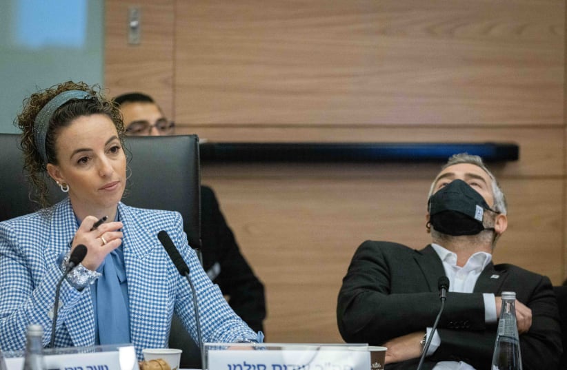 Idit Silman, head of the Arrangements Committee leads a Committee meeting at the Knesset, on June 28, 2021. (photo credit: YONATAN SINDEL/FLASH 90)