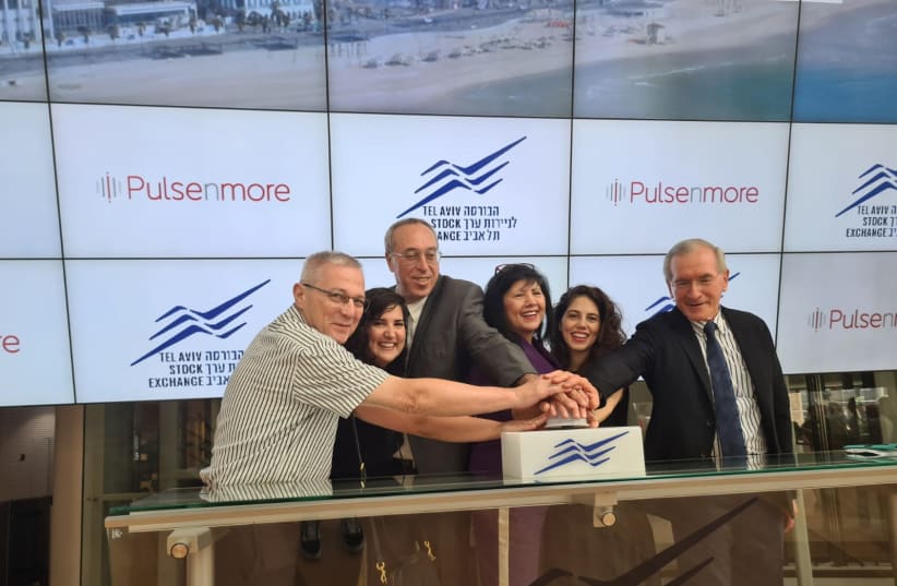 Pulsenmore founders at Tel Aviv Stock Exchange (photo credit: Courtesy)