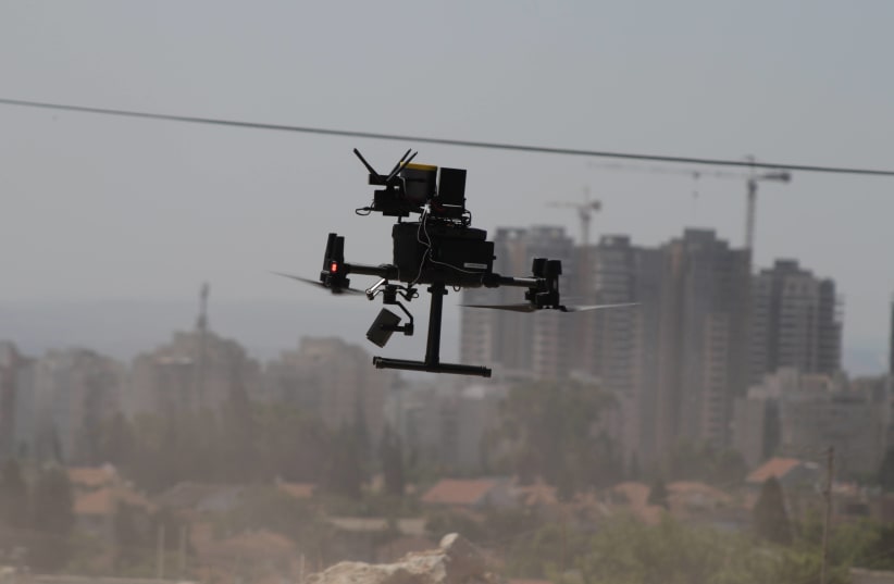 A drone is seen being tested in Hadera. (photo credit: AVIVA BAR-ZOHAR)