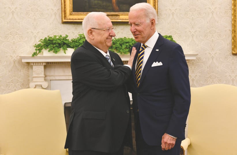 PRESIDENT REUVEN RIVLIN meets with US President Joe Biden in the Oval Office of the White House in Washington, DC. (photo credit: HAIM ZACH/GPO)