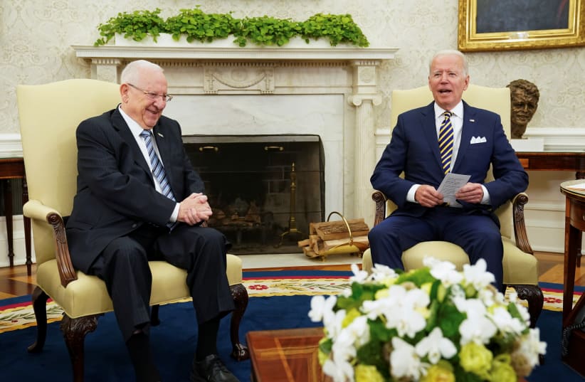 S PRESIDENT Joe Biden meets with Israel’s President Reuven Rivlin at the White House on Monday (photo credit: KEVIN LAMARQUE/REUTERS)