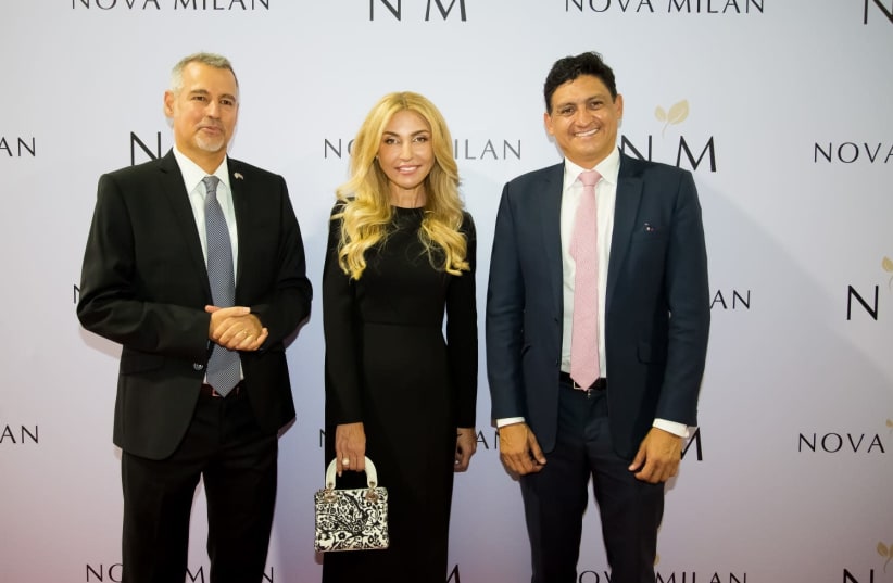 Israeli Ambassador to Costa Rica Mr. Oren Bar El, Pedro Beirute Prada, CEO of Procommer, and Irma Orenstein, Founder of Nova Milan (photo credit: Courtesy)