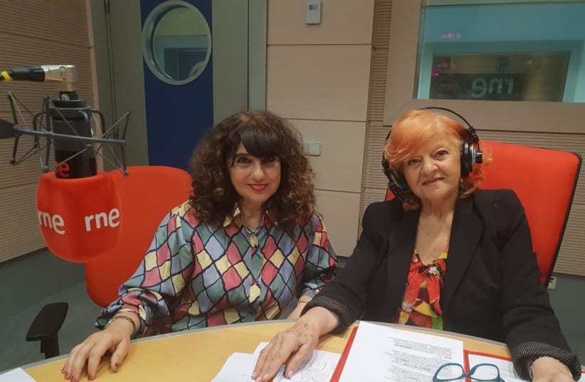 Viviana Rajel Barnatán, left, and Matilde Gini de Barnatán in the headquarters of the Spanish National Radio's overseas service in Madrid.  (photo credit: Courtesy)