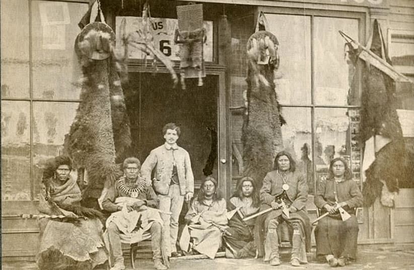 Julius Meyer and Native Americans outside his Indian Wigwam store in Nebraska (photo credit: Courtesy)