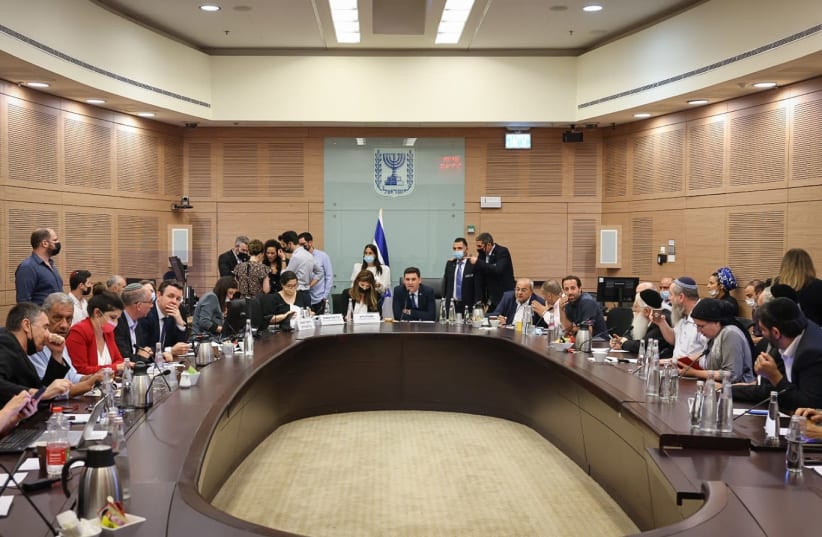 Knesset Arrangements Committee is seen voting down passing the Citizenship Law to the Foreign Affairs and Defense Committee, on July 5, 2021. (photo credit: NOAM MOSKOVITZ/KNESSET)