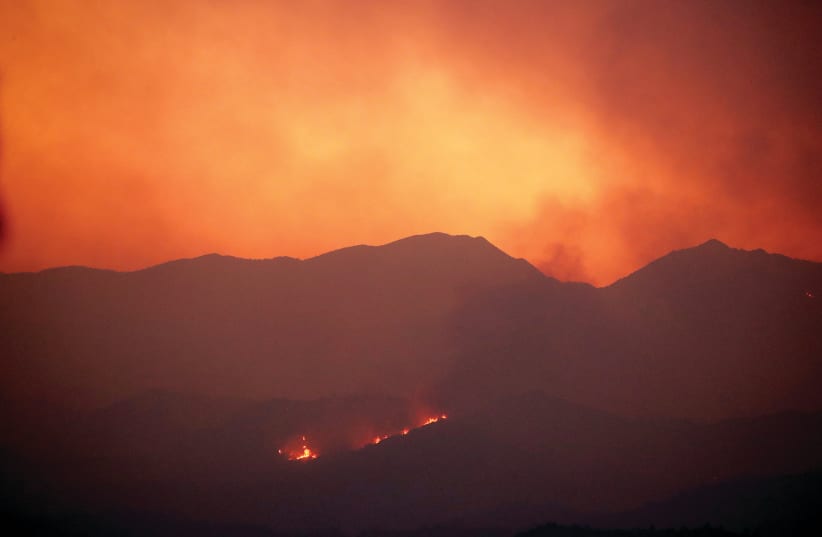 A WILDFIRE RAGES in the Larnaca mountain region of Cyprus earlier this month. (photo credit: GEORGE CHRISTOPHOROU/REUTERS)