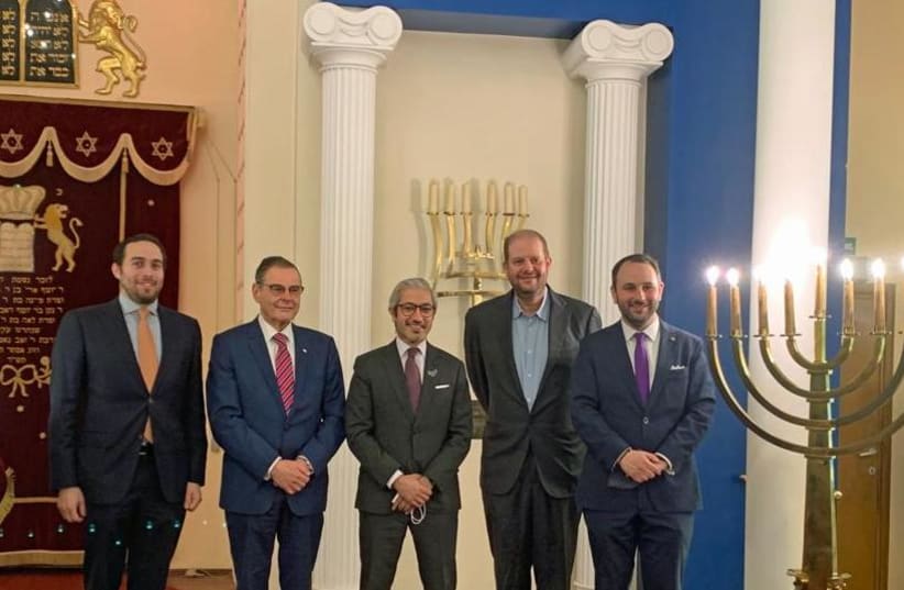 Historic visit of UAE Ambassador Mohamed Abushahab to the Jewish community of Antwerp. July 12, 2021 (photo credit: COURTESY TAL RABINA)