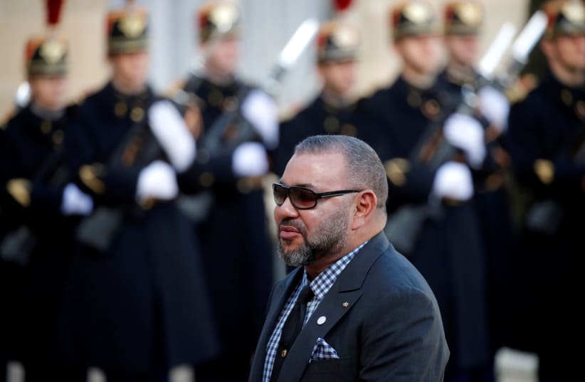 Morocco’s King Mohammed VI arrives for a lunch  at the Elysee Palace. (photo credit: PHILIPPE WOJAZER/REUTERS)