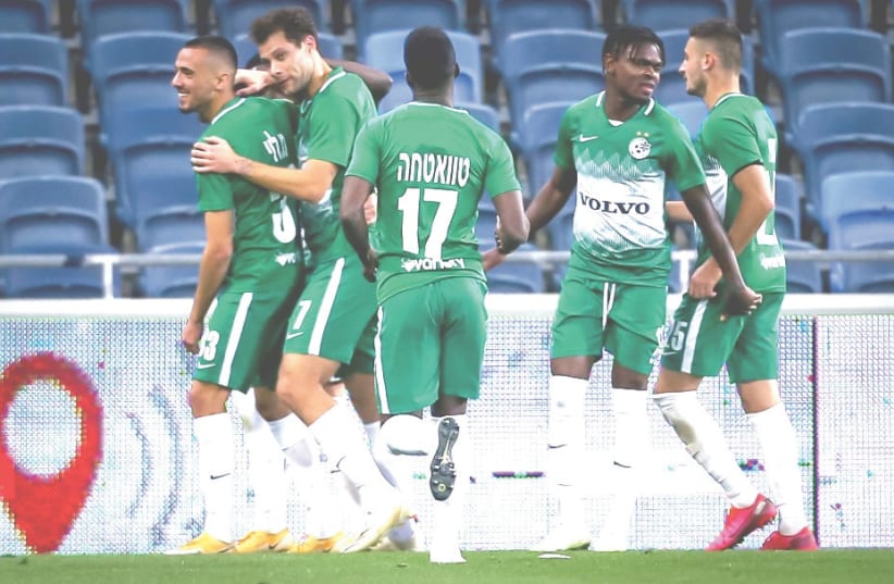  MACCABI HAIFA fell 2-0 to Kairat Almaty of Kazakhstan in the second leg of their Champions League qualification duel late Wednesday night, pushing the Israeli champion down to Conference League qualifying. (photo credit: MAOR ELKASLASI)