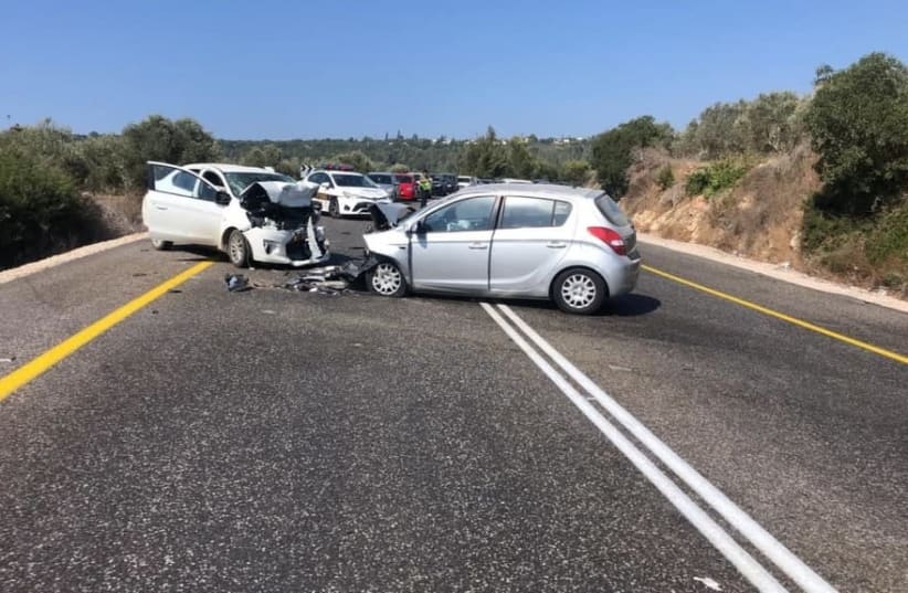 Site of the accident near the Morasha junction today (Friday) (photo credit: POLICE SPOKESPERSON'S UNIT)