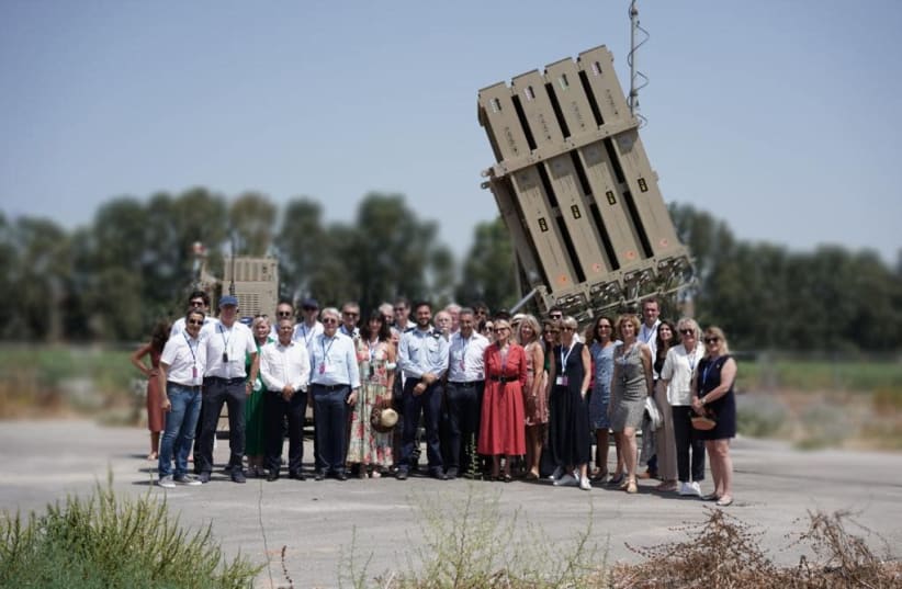 Members of the French National Assembly and Senate visit Israel's South to see the Iron Dome aerial defense system, Jul. 19, 2021. (photo credit: HANAN BAR ASSOULINE)