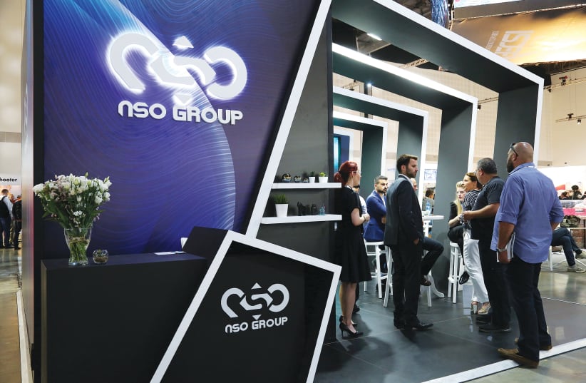 ISRAELI CYBER firm NSO Group’s exhibition stand is seen at ISDEF 2019, an international defense and homeland security expo held in Tel Aviv in 2019. (photo credit: KEREN MANOR)