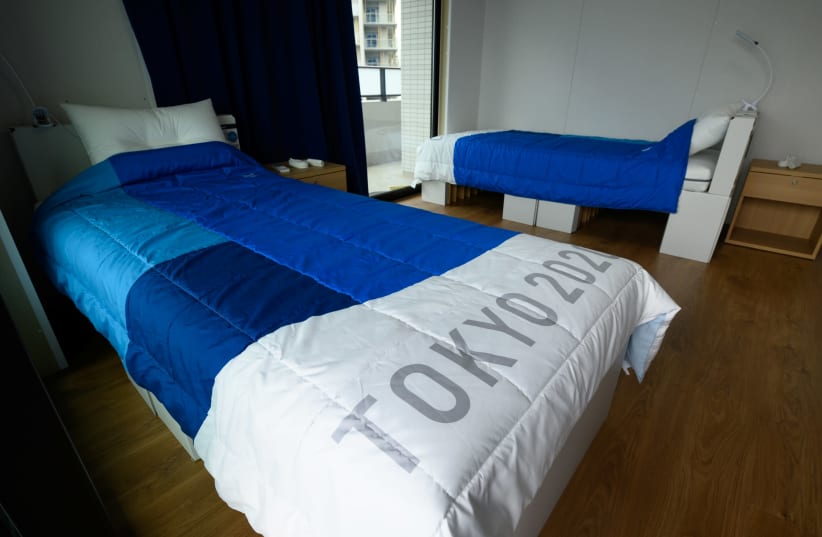 The beds in the Olympics Village in Tokyo (photo credit: REUTERS)