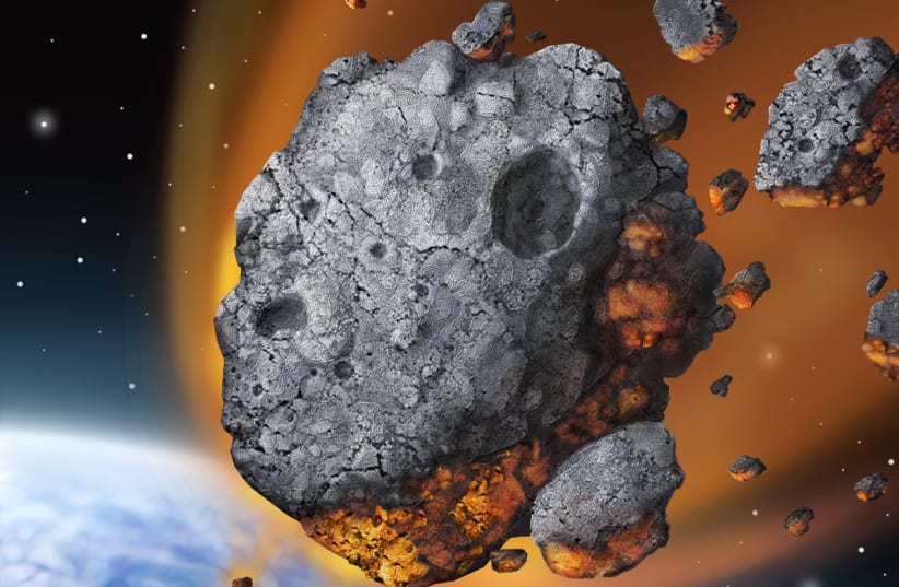 An asteroid is seen falling to Earth, breaking apart in the atmosphere (illustrative). (photo credit: Wikimedia Commons)