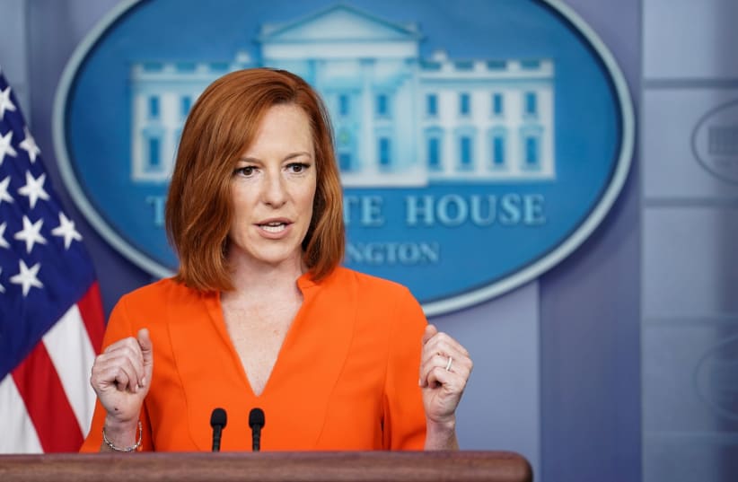 White House Press Secretary Jen Psaki holds a press briefing at the White House in Washington, U.S., June 21, 2021 (photo credit: SARAH SILBIGER/REUTERS)