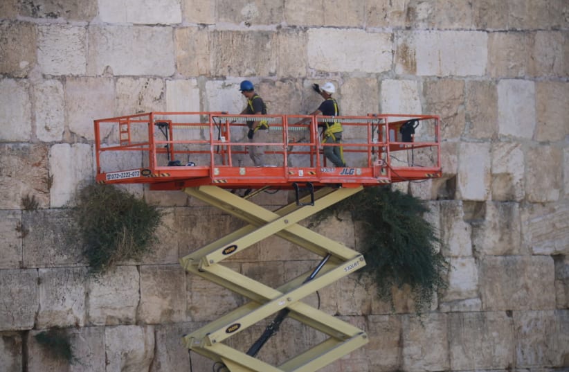 Inspection of the Western Wall stones ahead of the High Holy Days (photo credit: WESTERN WALL HERITAGE FOUNDATION)