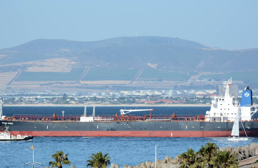  The Mercer Street, a Japanese-owned Liberian-flagged tanker managed by Israeli-owned Zodiac Maritime that was attacked off Oman coast as seen in Cape Town, South Africa, January 2, 2016 in this picture obtained from ship tracker website, MarineTraffic.com.  (photo credit: JOHAN VICTOR/HANDOUT VIA REUTERS)