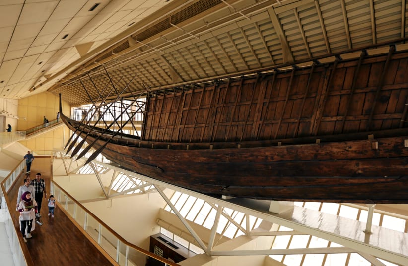  King Khufu's solar boat is displayed at a museum on the northern side of Khufu's Great Pyramid (photo credit: REUTERS/MOHAMED ABD EL GHANY)