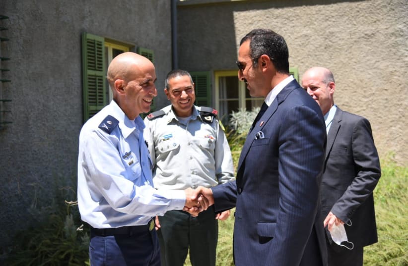 H.E.  Dr. Shaikh Abdulla bin Ahmed Al Khalifa meets with IDF's point man on Iran during his visit to Irsael (photo credit: IDF SPOKESPERSON'S UNIT)