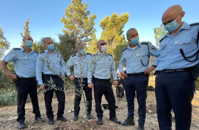  Police chiefs plant a symbolic olive tree near Ramat Raziel on August 30, 2021  (photo credit: Mateh Yehuda Spokesperson)
