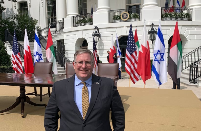  Joel Rosenberg attends the Abraham Accords signing ceremony at the White House on September 15, 2020. (photo credit: Courtesy)
