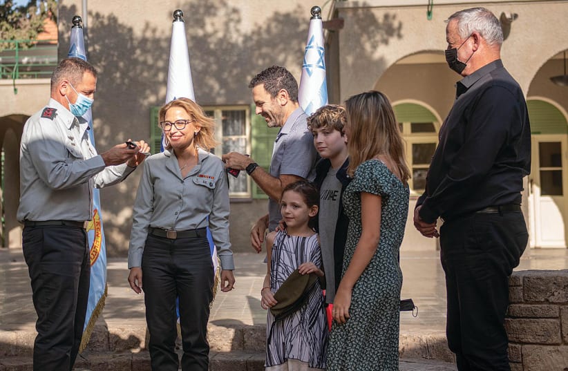  TOMER-YERUSHALMI is named the IDF’s military advocate general in the presence of her family, Lt.-Gen. Aviv Kohavi and Defense Minister Benny Gantz. (photo credit: IDF)