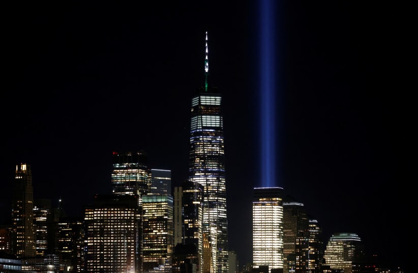  Tribute in Light beams shine on eve of the 20th anniversary of the 9/11 attacks in New York (photo credit: REUTERS/MIKE SEGAR)