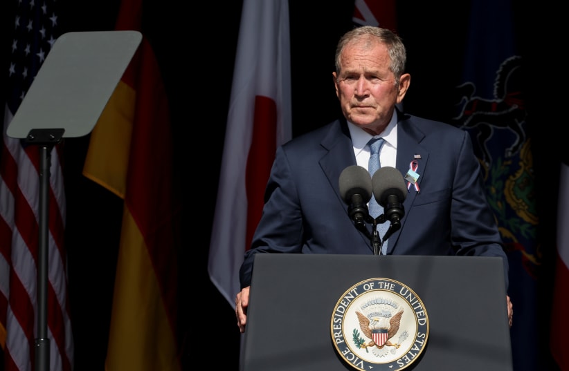  Former U.S. President George W. Bush speaks during an event commemorating the 20th anniversary of the September 11, 2001 attacks at the Flight 93 National Memorial in Stoystown, Pennsylvania, US, September 11, 2021.  (photo credit: REUTERS/ EVELYN HOCKSTEIN)
