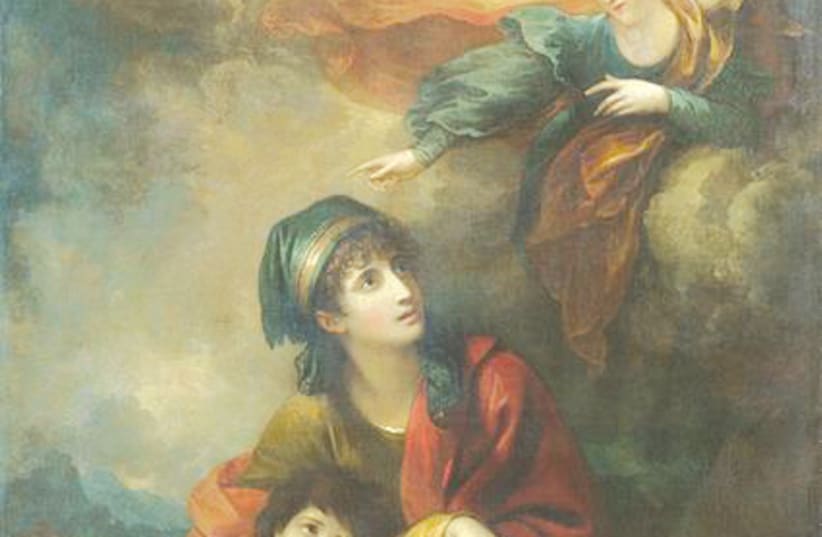  A DEPICTION OF Hagar and Ishmael being saved by an angel, by Benjamin West (1738–1820). (photo credit: Wikimedia Commons)