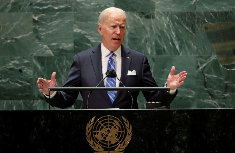  US President Joe Biden addresses the 76th Session of the UN General Assembly in New York City (photo credit: REUTERS/EDUARDO MUNOZ/POOL)
