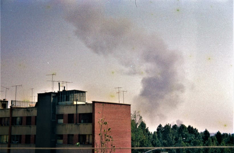  Iraqi forces attacked many locations including Tehran on Monday September 22, 1980. Around 14:15 explosions were heard from Mehrabad airport in Tehran. The picture was taken a few minutes after the explosions from north-west of the airport from a distance of about 7 kilometers (4.3 miles). (photo credit: Wikimedia Commons)