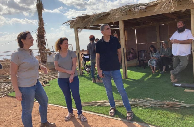 Meretz MKs Michal Rozin and Mossi Raz on a tour of West Bank outposts on Thursday with Peace Now (photo credit: PEACE NOW)