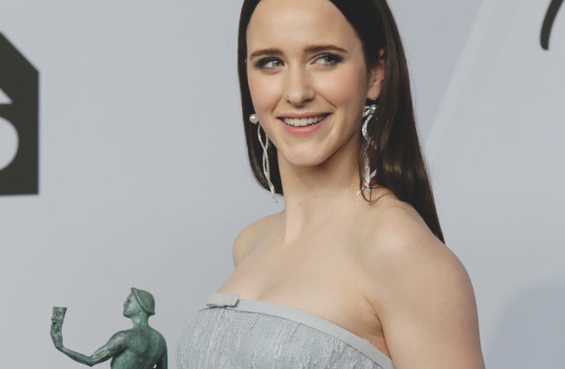  RACHEL BROSNAHAN poses backstage in 2019 with her Emmy for Outstanding Performance by a Female Actor in a Comedy Series and Outstanding Performance by an Ensemble in a Comedy Series awards for ‘The Marvelous Mrs. Maisel.’  (photo credit: MONICA ALMEIDA/REUTERS)