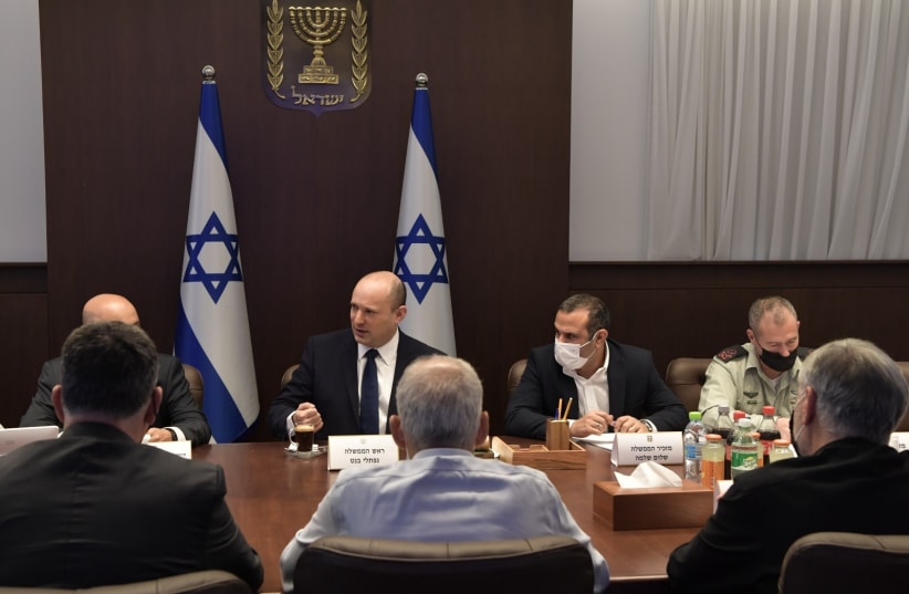  Naftali Bennett speaking at the cabinet meeting on combatting Arab sector violence and crime, October 3, 2021. (photo credit: KOBI GIDEON/GPO)
