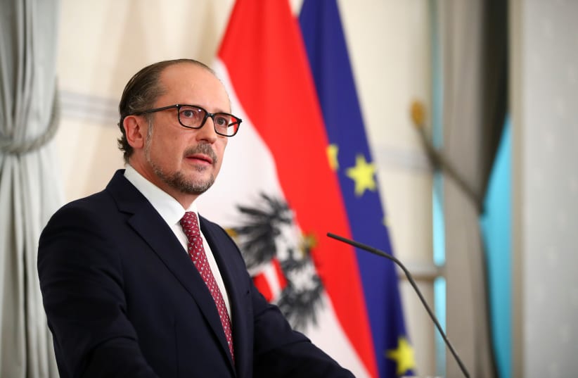 Austria's new Chancellor of the People's Party (OVP) Alexander Schallenberg addresses the media at the Federal Chancellery in Vienna, Austria October 11, 2021. (photo credit: REUTERS/LISI NIESNER)