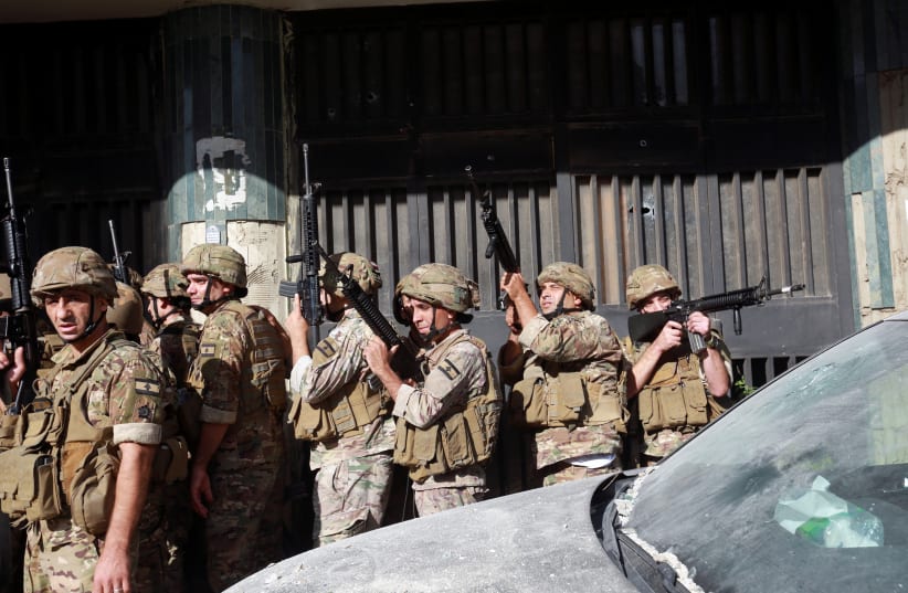  Army soldiers are deployed after gunfire erupted in Beirut, Lebanon October 14, 2021. (photo credit: AZIZ TAHER/REUTERS)