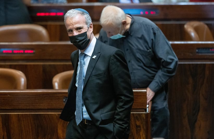 Intelligence Minister Elazar Stern seen during a plenum session in the assembly hall of the Israeli parliament, in Jerusalem, on October13, 2021. (photo credit: YONATAN SINDEL/FLASH90)