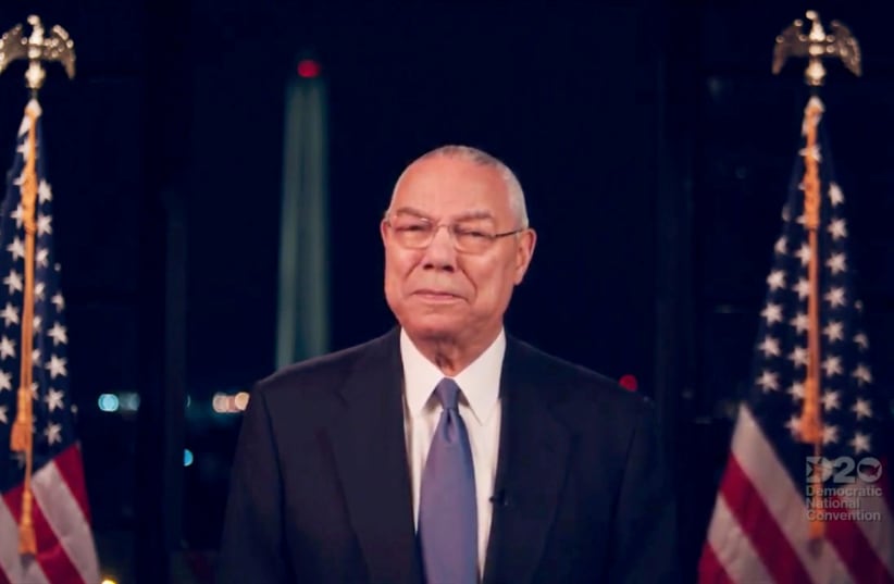  Former US Secretary of State Colin Powell speaks by video feed during the virtual 2020 Democratic National Convention as participants from across the country are hosted over video links from the originally planned site of the convention in Milwaukee, Wisconsin, US August 18, 2020. (photo credit: 2020 DEMOCRATIC NATIONAL CONVENTION/POOL VIA REUTERS/FILE PHOTO)